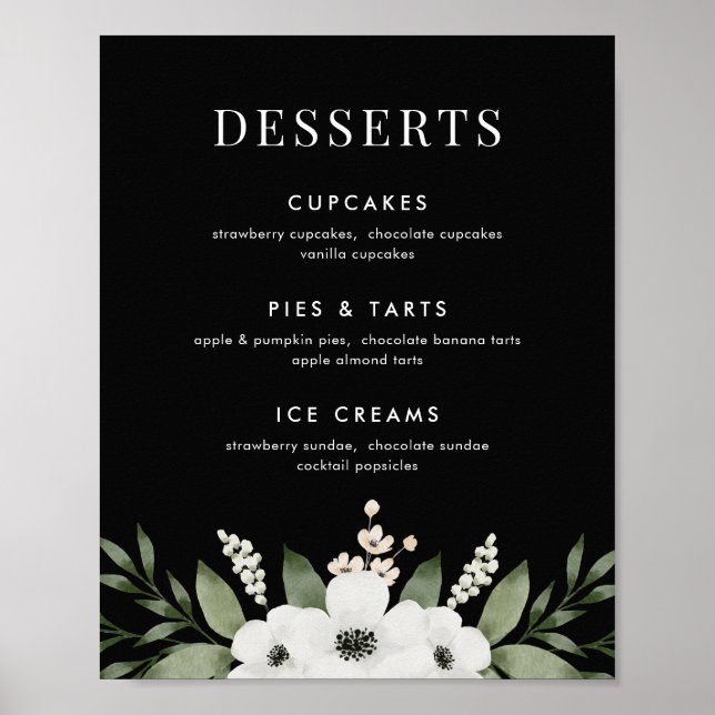 Poster Panneau de menu de bar de dessert botanique floral (Devant)