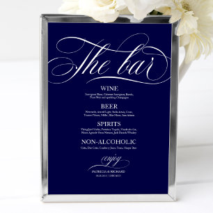 Poster Panneau de menu de bar de mariage chic noir et bla