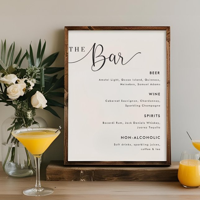 Poster Panneau de menu de bar de mariage de calligraphie  (Créateur téléchargé)