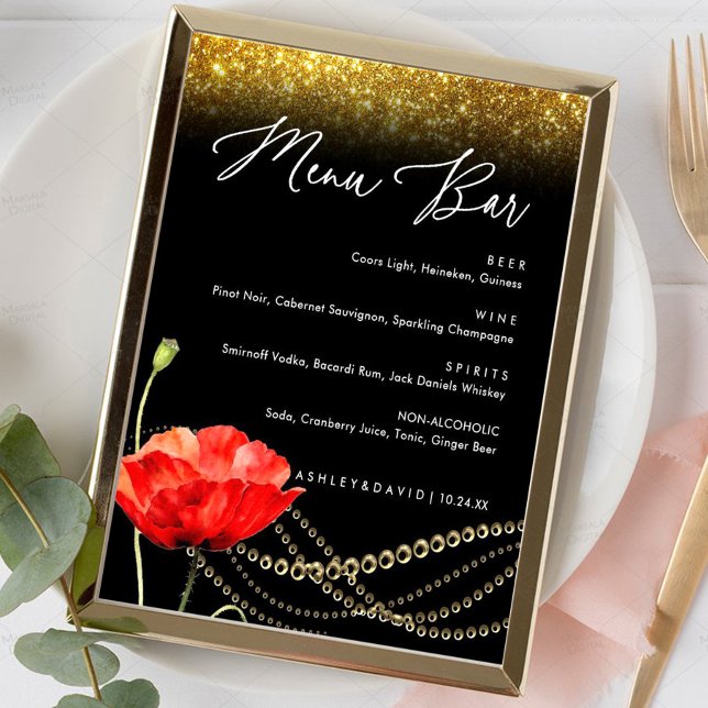 Poster Panneau de menu de bar de mariage élégant Glitter  (Créateur téléchargé)
