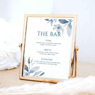 Poster Panneau de menu de bar de mariage floral aquarelle