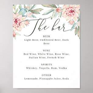 Poster Panneau de menu de bar de mariage floral. Botaniqu