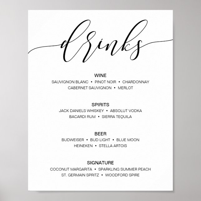 Poster Panneau de menu de bar de mariage rustique moderne (Devant)