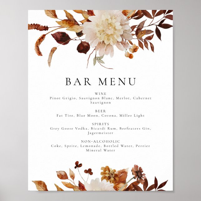 Poster Panneau de menu de bar floral automnal en terre cu (Devant)