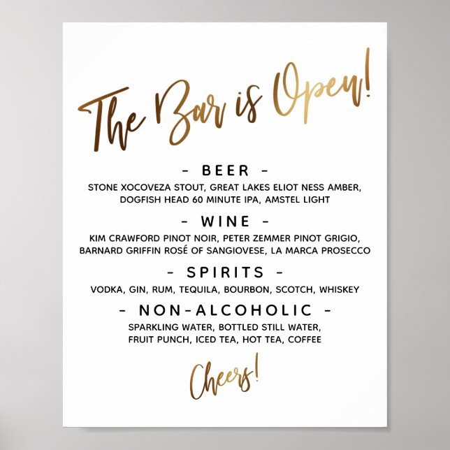Poster Panneau de menu de bar ouvert avec écriture manusc (Devant)