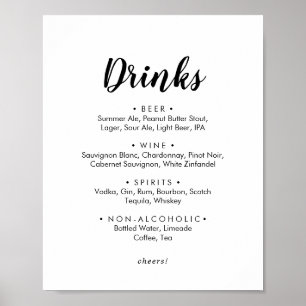 Poster Panneau de menu de boissons de mariage à calligrap