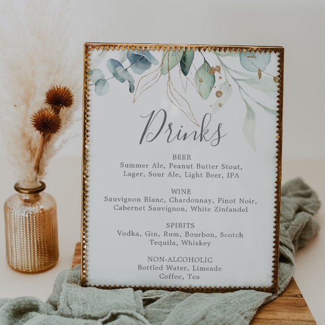 Poster Panneau de menu de boissons de mariage à feuillage (Créateur téléchargé)