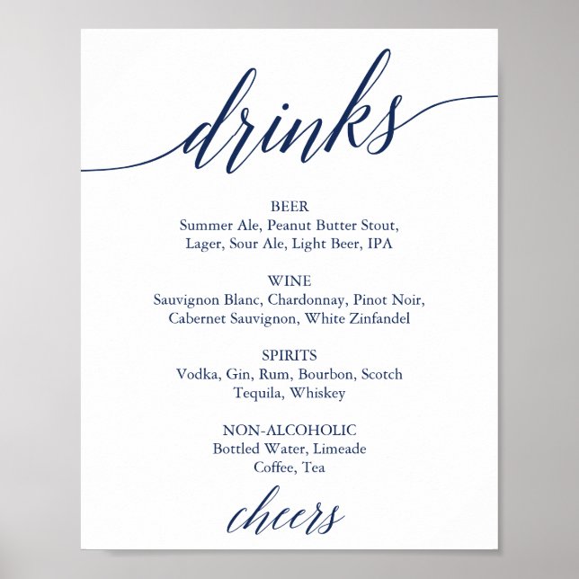 Poster Panneau de menu de boissons de mariage à la callig (Devant)