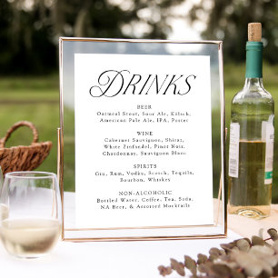 Poster Panneau de menu de boissons de mariage à typograph