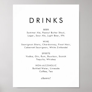 Poster Panneau de menu de boissons de mariage à typograph