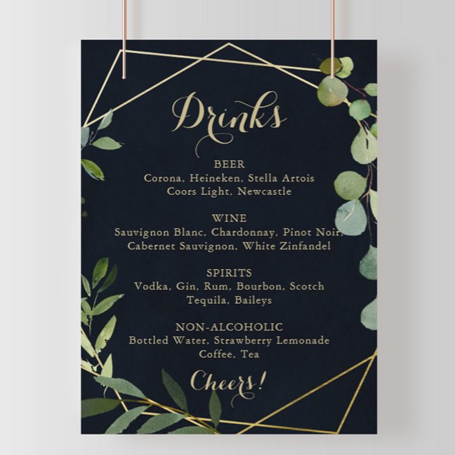 Poster Panneau de menu de boissons de mariage bleu vert o (Créateur téléchargé)