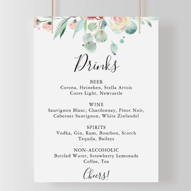 Poster Panneau de menu de boissons de mariage contemporai (Créateur téléchargé)