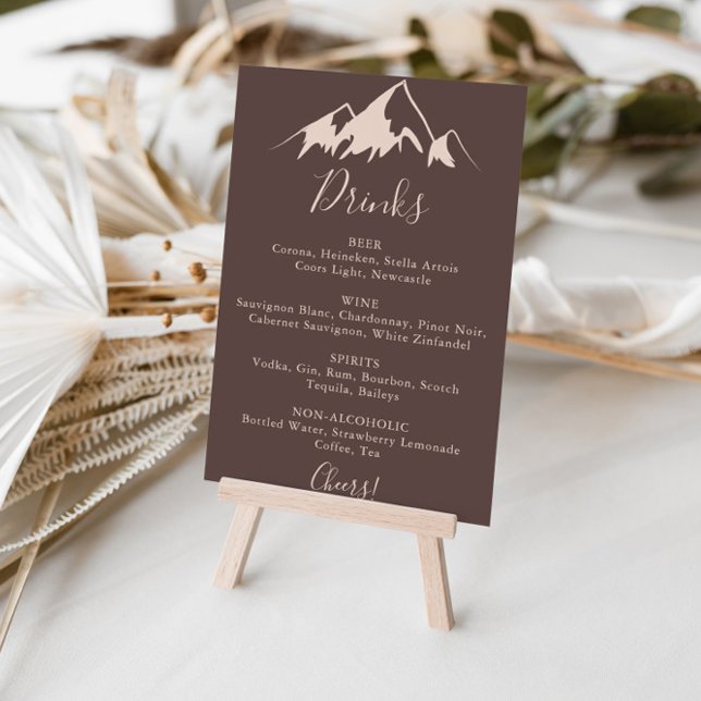 Poster Panneau de menu de boissons de mariage de montagne (Créateur téléchargé)
