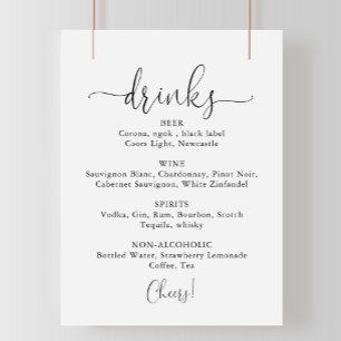 Poster Panneau de menu de boissons de mariage écriture él