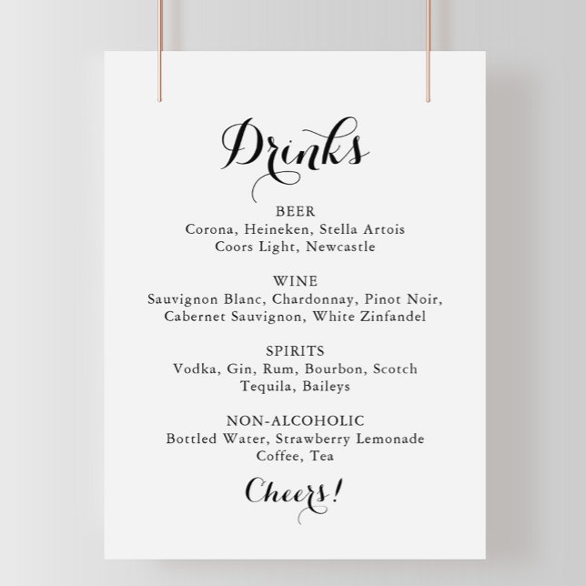 Poster Panneau de menu de boissons de mariage en calligra (Créateur téléchargé)