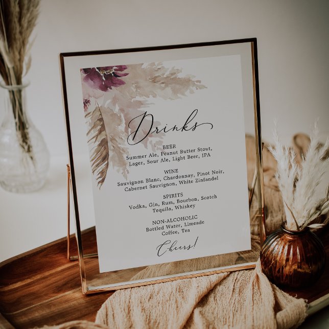 Poster Panneau de menu de boissons de mariage en herbe de (Créateur téléchargé)