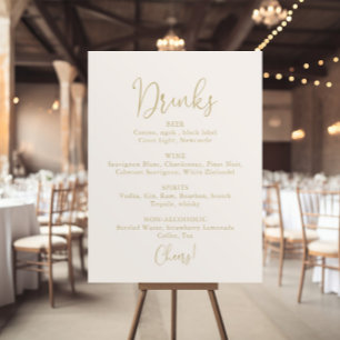Poster Panneau de menu de boissons de mariage en or écrit