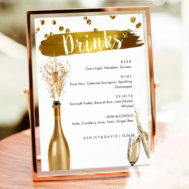 Poster Panneau de menu de boissons de mariage en or éléga (Créateur téléchargé)