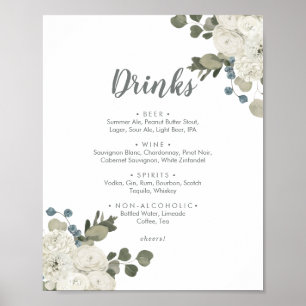Poster Panneau de menu de boissons de mariage floral hive