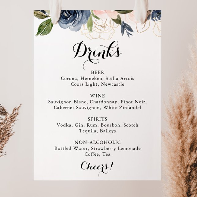 Poster Panneau de menu de boissons de mariage floral hive (Créateur téléchargé)