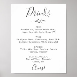 Poster Panneau de menu de boissons de mariage gris foncé 