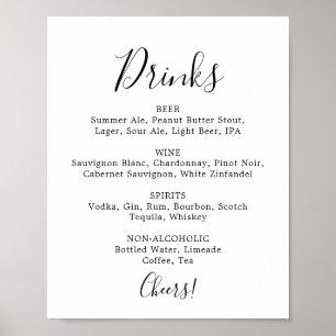 Poster Panneau de menu de boissons de mariage minimaliste