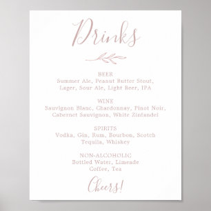 Poster Panneau de menu de boissons de mariage rose pâle à