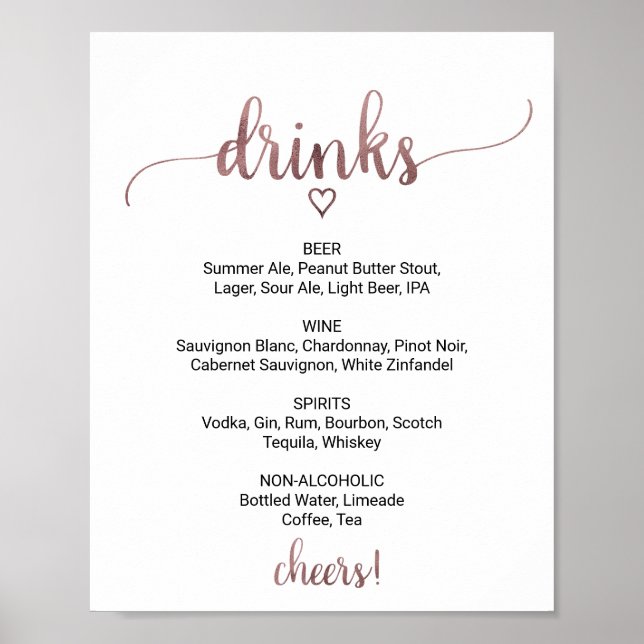 Poster Panneau de menu de boissons en calligraphie dorée  (Devant)