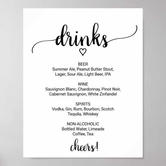 Poster Panneau de menu de boissons en calligraphie noire  (Devant)