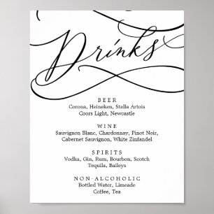 Poster Panneau de menu de boissons en calligraphie romant