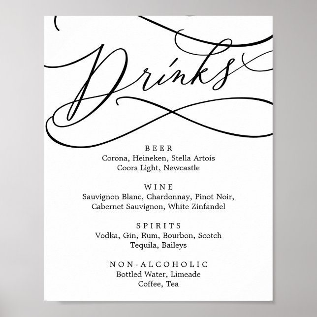 Poster Panneau de menu de boissons en calligraphie romant (Devant)