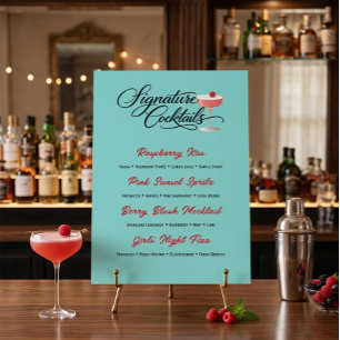 Poster Panneau de menu de cocktail framboise vibrant 