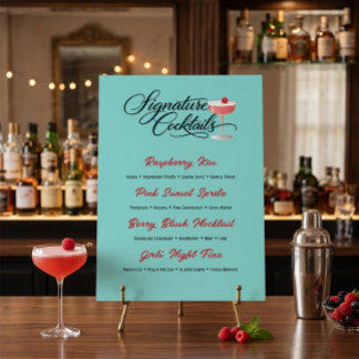 Poster Panneau de menu de cocktail framboise vibrant