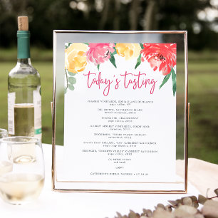 Poster Panneau de menu de dégustation de vin du jardin de