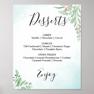 Poster Panneau de menu de dessert de mariage eucalyptus b