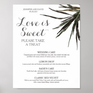 Poster Panneau de menu de dessert de mariage tropical en