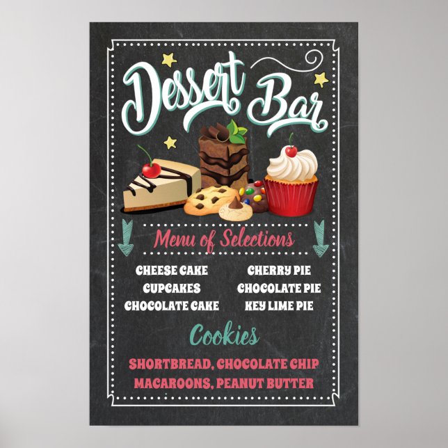 Poster Panneau de menu de fête de bar à desserts (Devant)