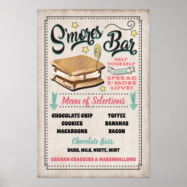 Poster Panneau de menu de la barre à S'mores pour fête (Devant)