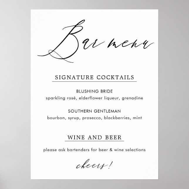 Poster Panneau de menu de la barre de calligraphie simple (Devant)