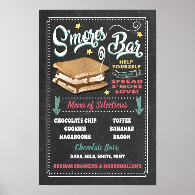 Poster Panneau de menu de la soirée Bar S'mores (Devant)