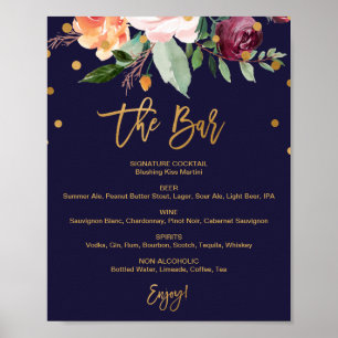 Poster Panneau de menu de mariage au bar floral d'automne