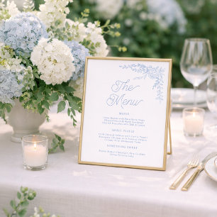 Poster Panneau de menu de mariage aux hortensias bleus fr
