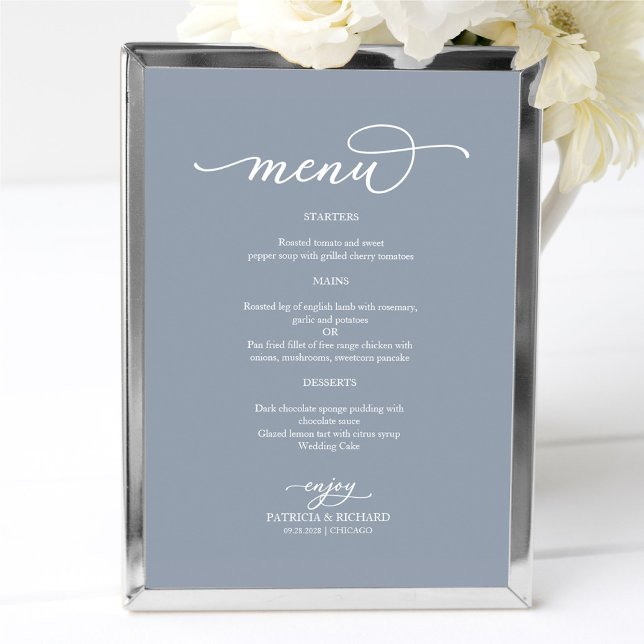 Poster Panneau de menu de mariage bleu poussiéreux de scr (Créateur téléchargé)
