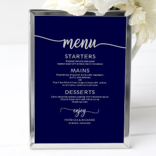 Poster Panneau de menu de mariage calligraphie bleu marin