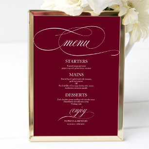 Poster Panneau de menu de mariage élégant Bourgogne Marsa