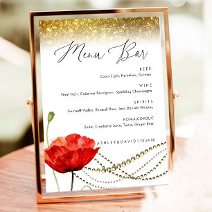 Poster Panneau de menu de mariage élégant Glitter Poppy
