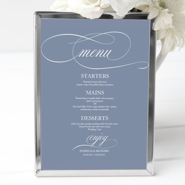 Poster Panneau de menu de mariage élégant simple bleu pou (Créateur téléchargé)