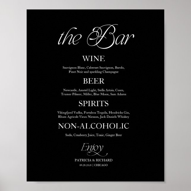 Poster Panneau de menu de mariage minimaliste moderne "Le (Devant)