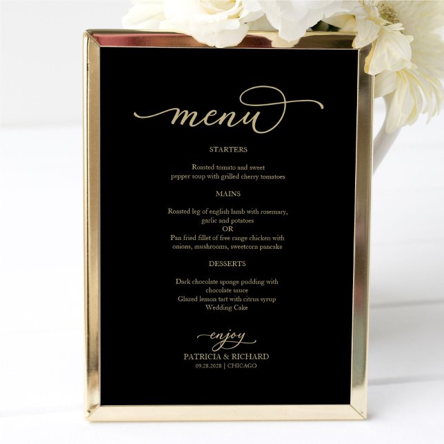 Poster Panneau de menu de mariage noir écriture dorée (Créateur téléchargé)