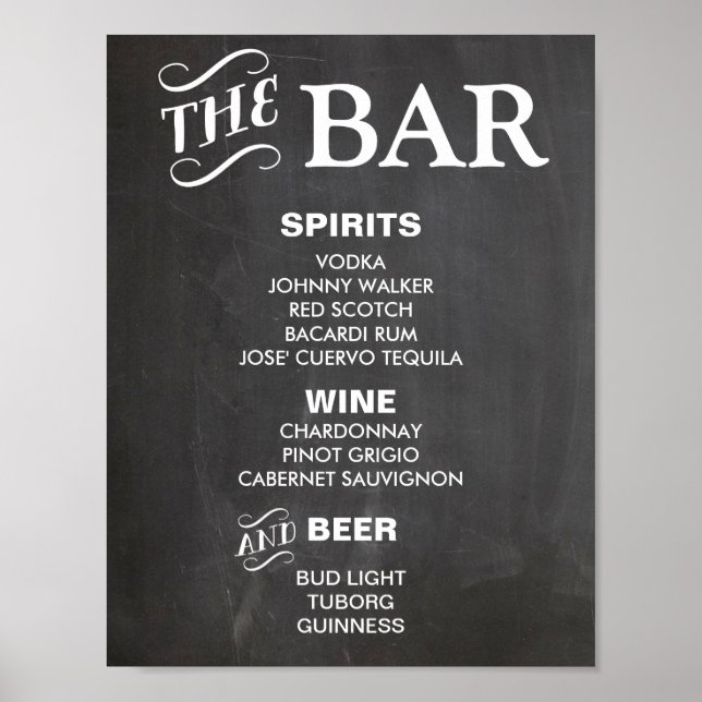 Poster Panneau de MENU DU BAR pour mariage et réception d (Devant)